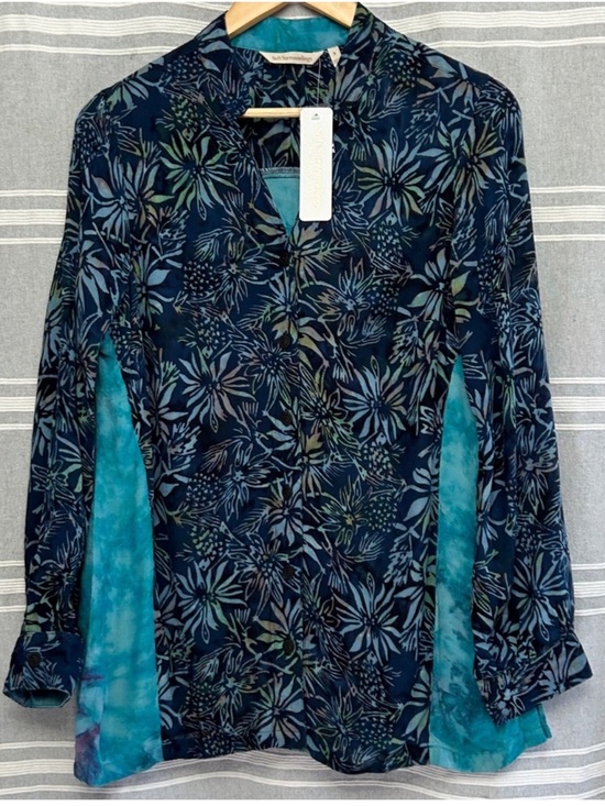 Soft Surroundings Tops - Soft Surroundings Floral Split-Panel Tunic in Caribbean-Turquoise  NWT